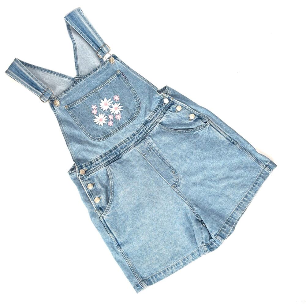 VTG No Excuses Shortalls Embroidered Denim Shorts 90s Womens Medium Bib Overalls